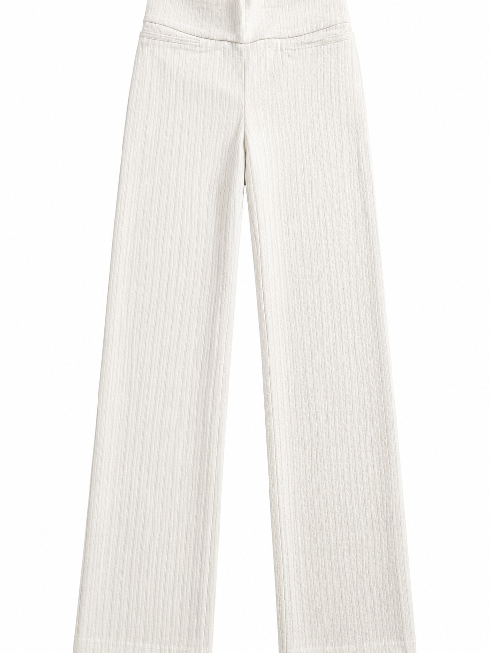 Van Heusen Off-White Wide-Leg Ribbed Knit Pants
